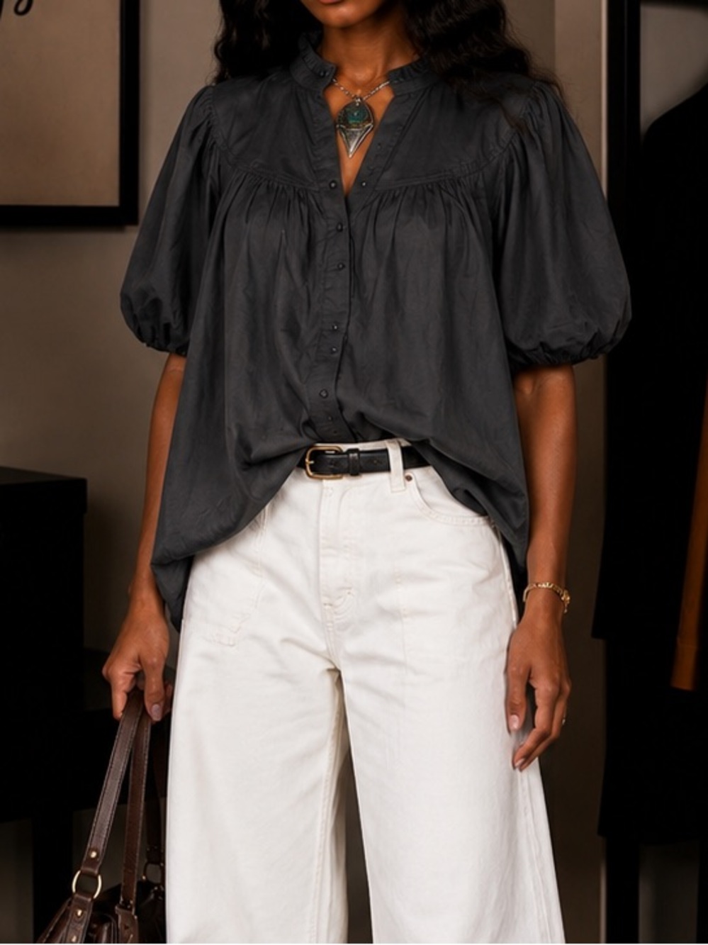 J. Crew Charcoal Button-Up Blouse - Picture 1 of 11